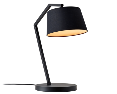 a black lamp with a yellow shade