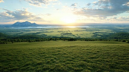 Obraz premium Breathtaking sunrise over rolling fields mountain range landscape photography natural environment wide view scenic beauty