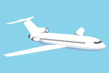 Airplane on a blue background. Passenger and cargo air transport. A quick long-distance flight. Vector illustration