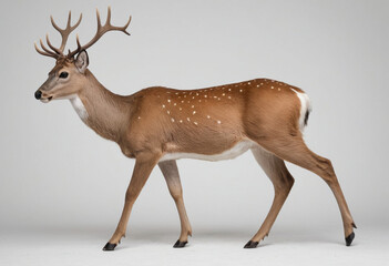 standard Eld's Deer right side view. Full figure visible, flat white background, no shadows, head and legs visible, ultra detailed, photorealistic 400mm lens, low angle 