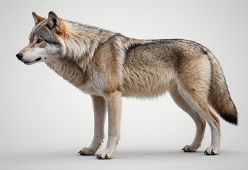 Obraz premium standard Wolf right side view. Full figure visible, flat white background, no shadows, head and legs visible, ultra detailed, photorealistic 400mm lens, low angle 