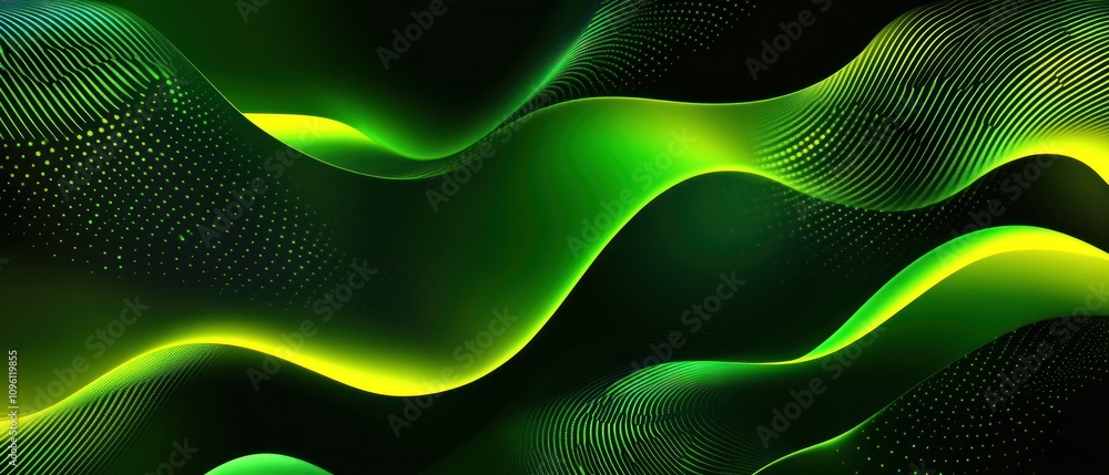 Poster Abstract green wave pattern with gradients and dots, suitable for backgrounds and designs.