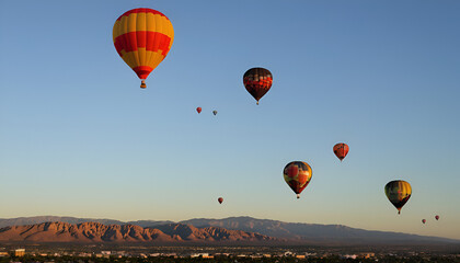 Fototapeta premium Colorful air balloon in the blue clear sky background mountains