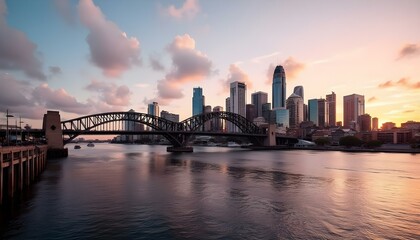 city harbour bridge at sunset