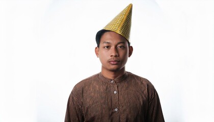 Someone wearing an absurdly oversized party hat while trying to keep a straight face, symbolizing humor and playful celebration