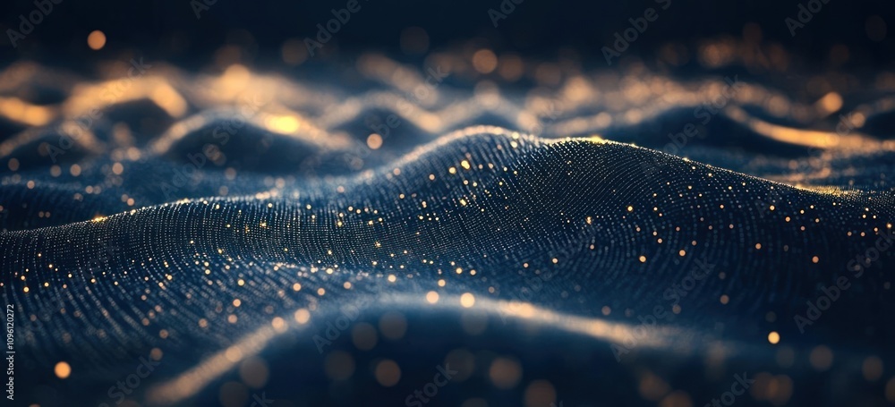 Aufkleber Abstract representation of waves with shimmering particles, evoking a sense of depth and motion.