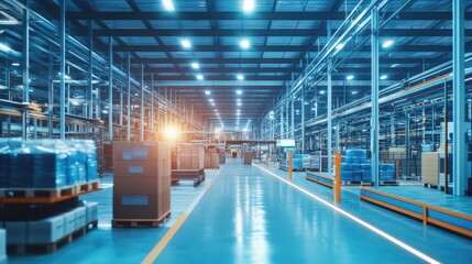 Fototapeta premium An Empty Modern Factory Floor with a Conveyor System