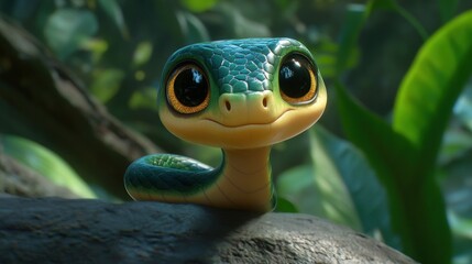 Cartoon Character of a Cute Baby Snake