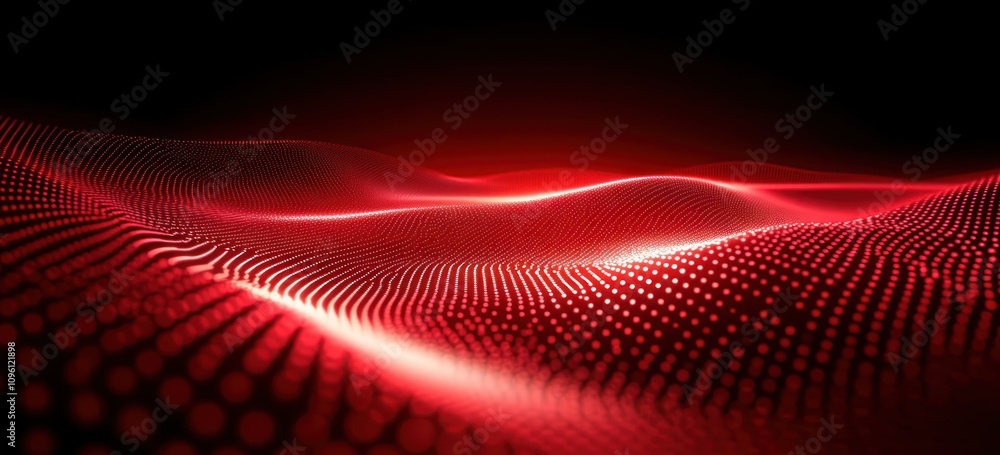 Poster Abstract red wave pattern with dots, creating a digital landscape effect.