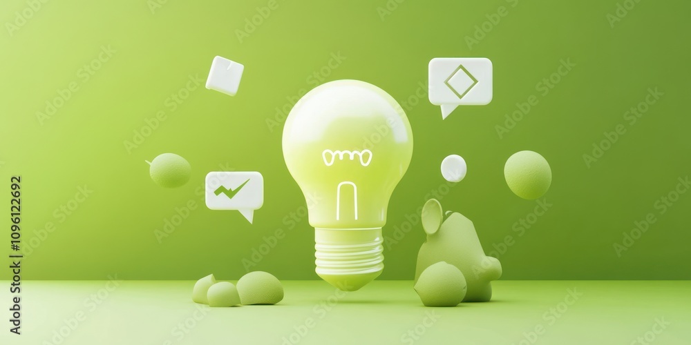 Aufkleber a light bulb with green elements symbolizes ideas and innovation in a minimalist design.