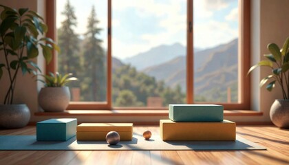 Yoga Equipment Close-Up with Landscape