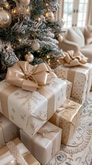 Close-up of gift box near Christmas tree