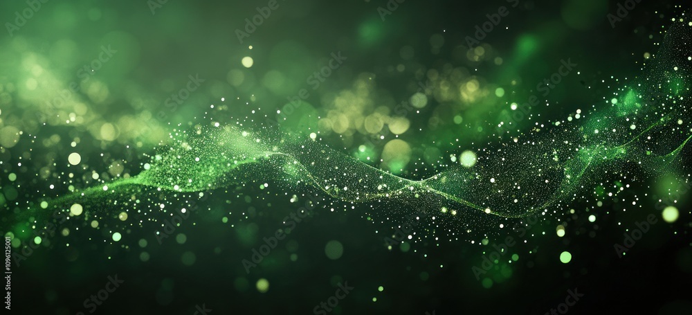 Poster A mesmerizing abstract green wave with sparkling particles.