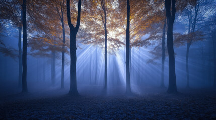 Wallpaper Showcasing A Misty Forest At Dawn, With Ethereal Light Filtering Through The Trees And A Gentle Glow Illuminating The Scene
