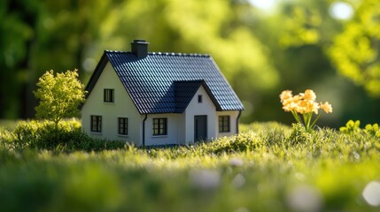 Charming miniature home surrounded by lush greenery and vibrant flowers, highlighting investment opportunities for family-friendly living.