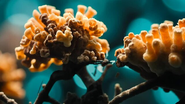 Coral reef ecosystem showcasing vibrant orange polyps in a serene underwater setting