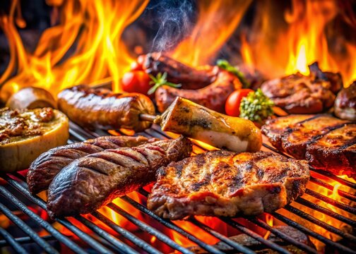 Argentinian Asado Grill - Sizzling Meats Close-Up