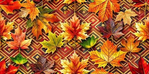 Fototapeta premium Autumn Foliage Geometric Seamless Pattern AI Art