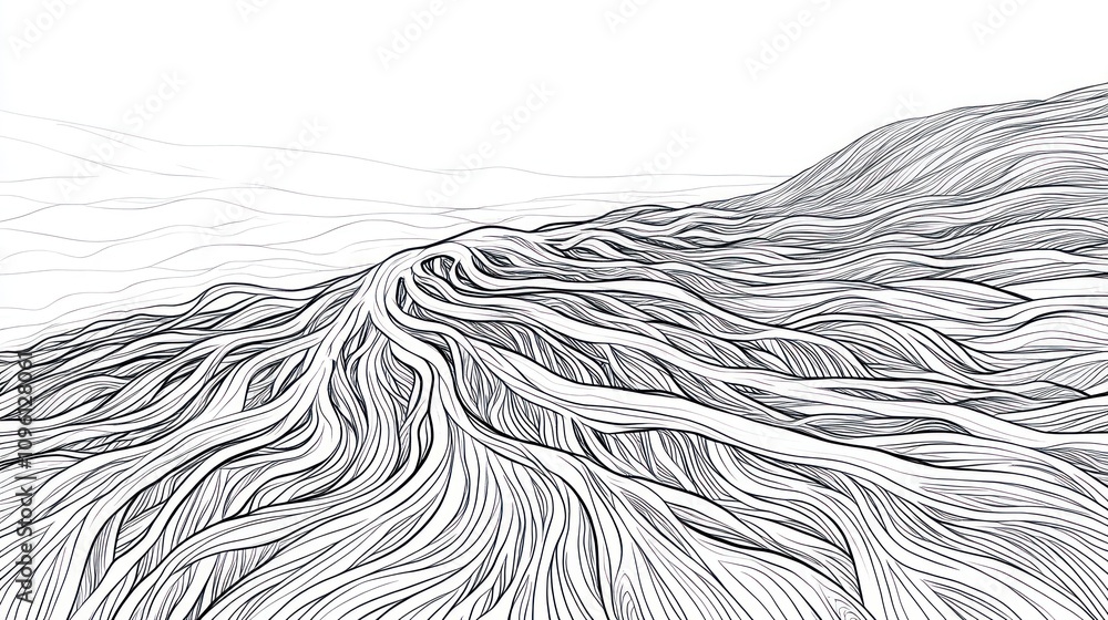 Aufkleber abstract line art depicting flowing landscapes with intricate patterns and textures.