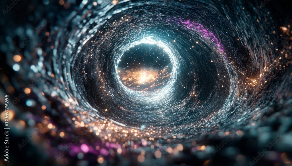 Poster tunnel of light: digital art featuring a glowing white tunnel with curved lines creating depth and d