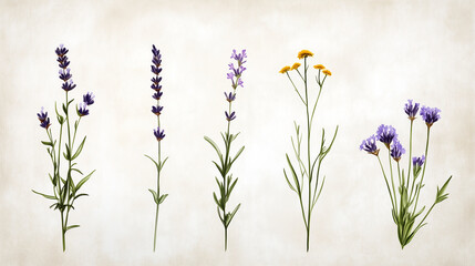 Obraz premium Botanical Illustration of Medicinal Herbs on Parchment