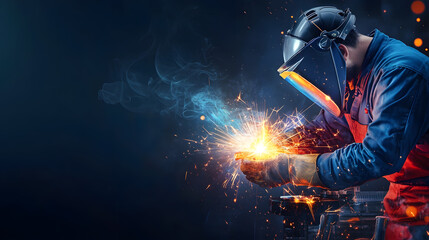 worker while doing a welding with arc welder welding or welding Sparks for background, Backdrop and manufacturing.