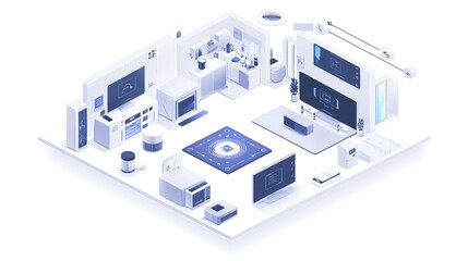 Obraz premium Isometric smart home system uses artificial intelligence-based system with modern and minimalist furniture