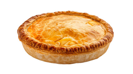 Freshly baked apple pie with flaky crust and visible filling isolated on a transparent background, PNG