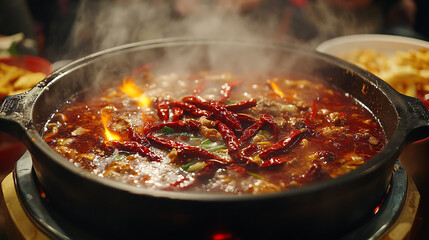 Sichuan hot pot with boiling spicy broth