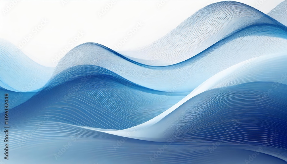 Poster elegant blue abstract wave background with a clean white backdrop, showcasing dynamic curves, smooth