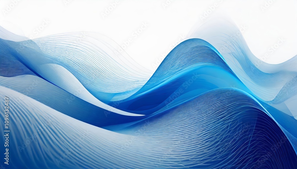 Poster dynamic blue abstract wave background with fluid design, featuring soft gradients on a clean white b