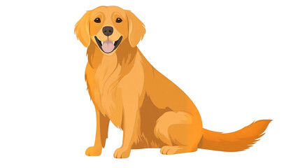 Illustration of a friendly golden retriever sitting with a wagging tail isolated on a transparent background, PNG