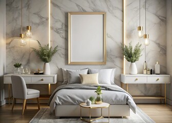 Minimalist Bedroom Mockup - White Canvas Wall, Stylish Interior
