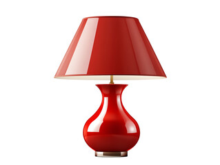 a red lamp with a white shade