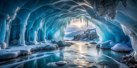 Minimalist Ice Cave, Frozen Beauty, Glacial Cave, Nature Photography, Abstract Ice