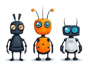 Fototapeta premium Colorful robot characters on white background