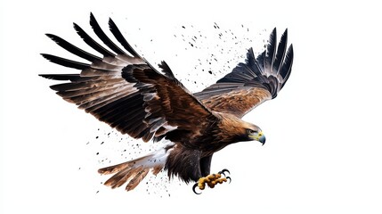 Obraz premium Eagle in flight with spread wings, white background