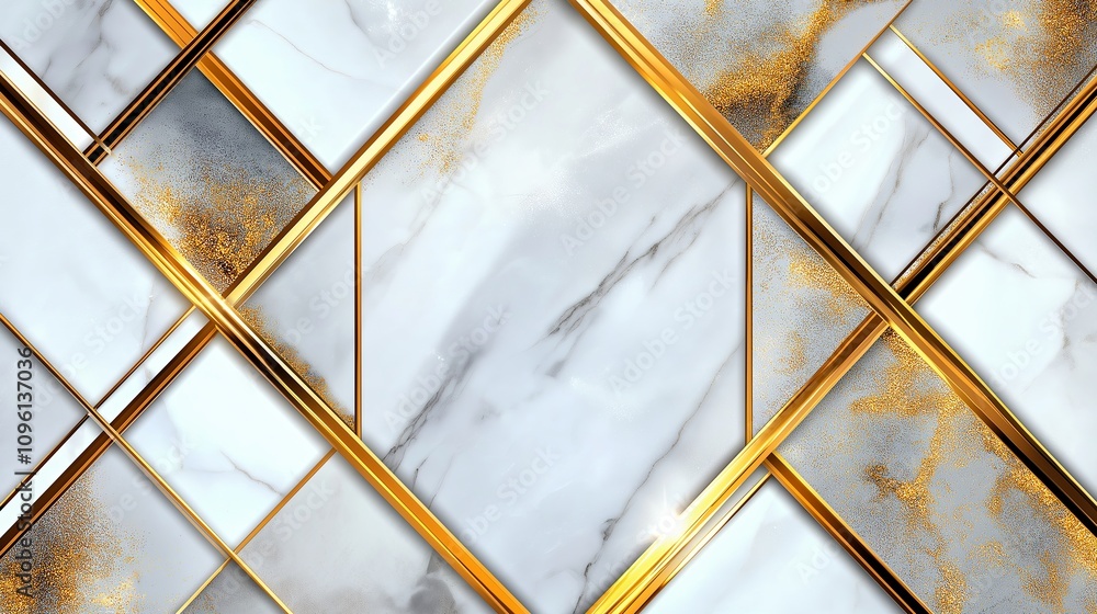 Aufkleber modern minimalist patterns featuring thin gold lines on a white marble base.