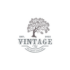 Retro style tree silhouette logo template