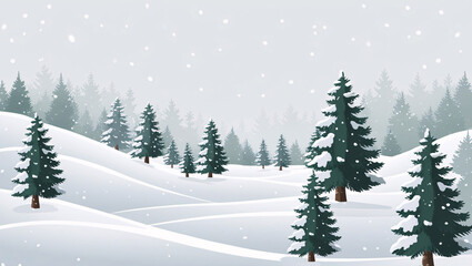 Obraz premium a snowy landscape with many pine trees covered in snow, creating a serene winter scene with frosty white details and a peaceful natural backdrop