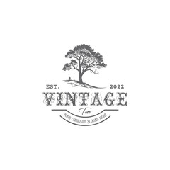 Obraz premium Retro style tree silhouette logo template