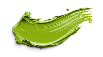 Vibrant green cosmetic cream smear on a white background showcasing a smooth, creamy texture ideal for skincare and beauty applications.