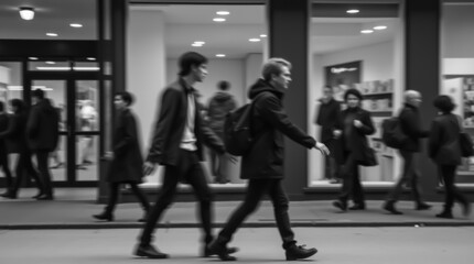 Obraz premium A black-and-white photograph capturing a moment of city life