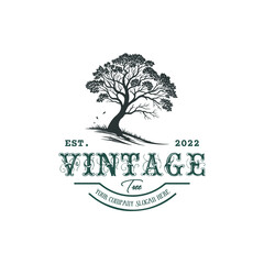 Retro style tree silhouette logo template