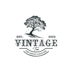Obraz premium Retro style tree silhouette logo template