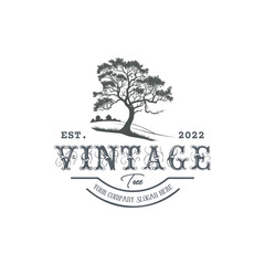 Obraz premium Retro style tree silhouette logo template