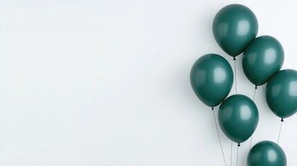 Green balloons arranged elegantly on a minimalist white background, showcasing their glossy texture and vibrant hue. Perfect for celebrations and design templates.