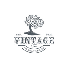 Obraz premium Retro style tree silhouette logo template