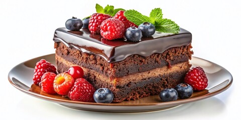 Surreal Chocolate Cake Slice with Berries - AI Photo