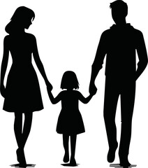 Family silhouettes. Father and mother walking with children